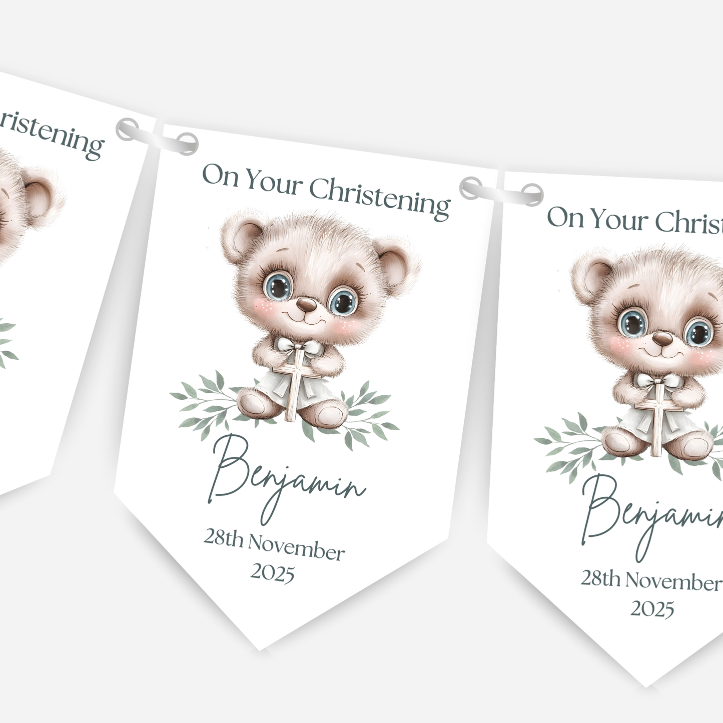 Cute Teddy Christening or Baptism Bunting - B203