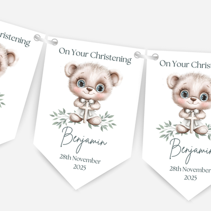 Cute Teddy Christening or Baptism Bunting - B203