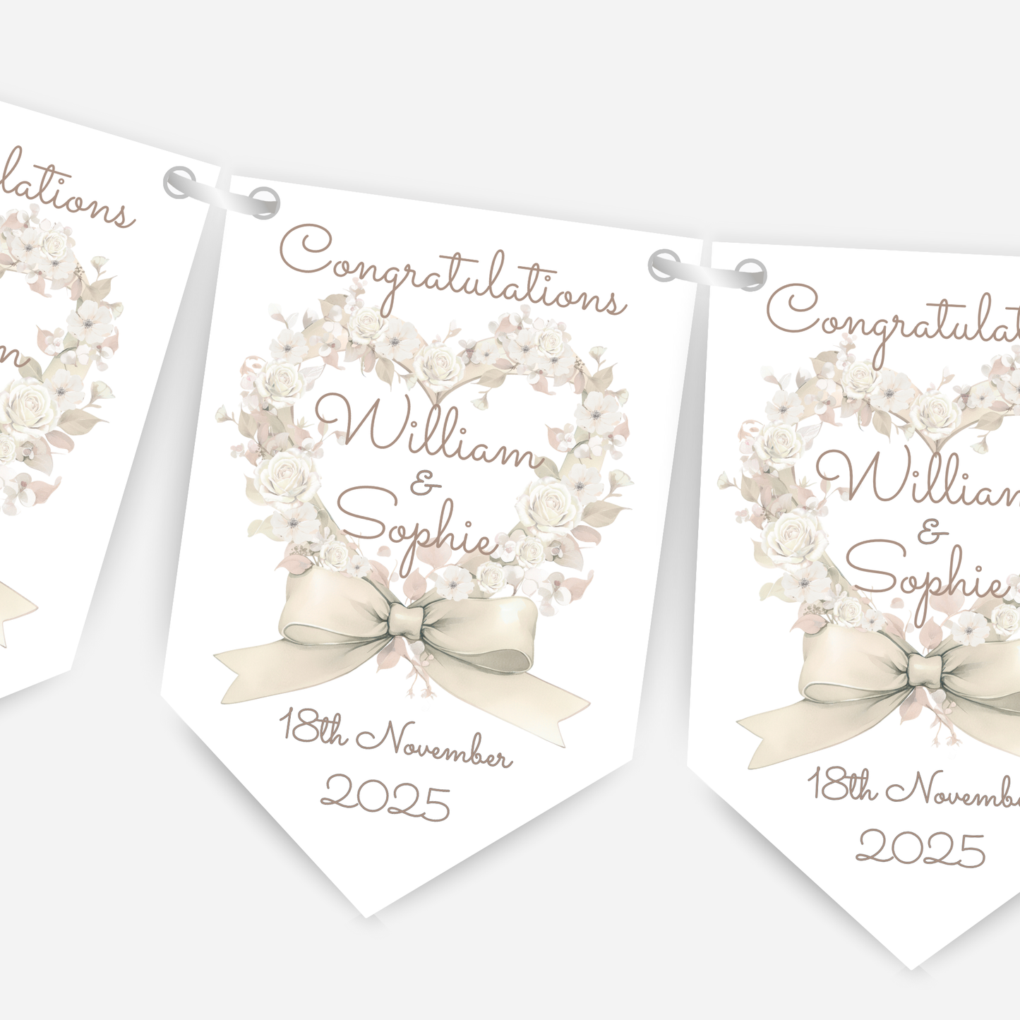 Engagement or Wedding Heart and Bow Bunting - B207