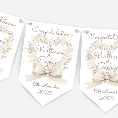 Engagement or Wedding Heart and Bow Bunting - B207