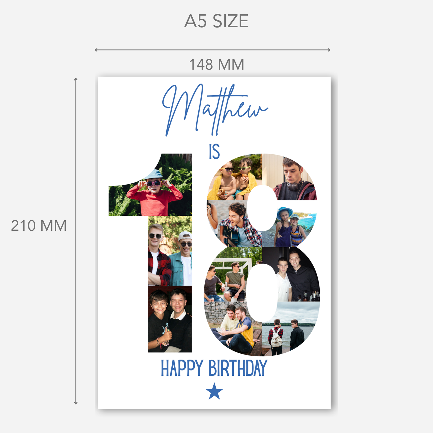 Blue 18th Birthday Photo Collage Card - PC05