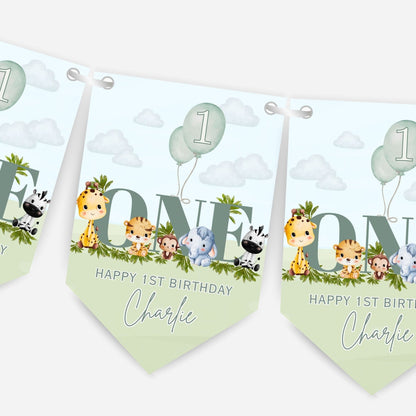 1st Birthday Baby Safari AnimalBunting - B326