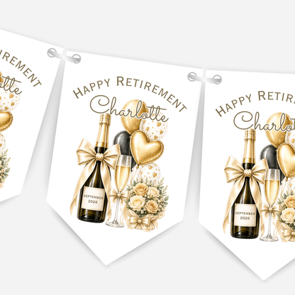 Retirement or any occasion bunting, pretty flowers, fizz and balloons design - B314
