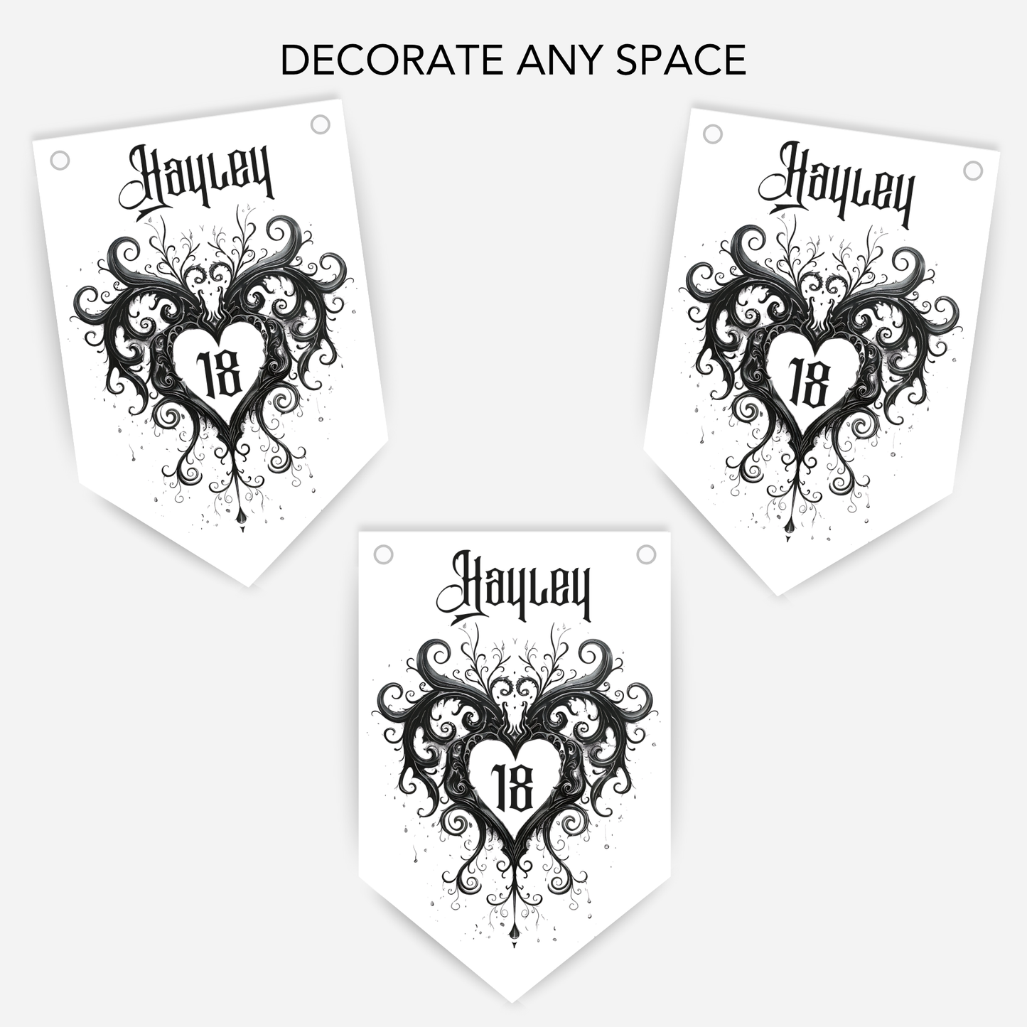 Gothic Style Black Lace Heart Bunting - B205