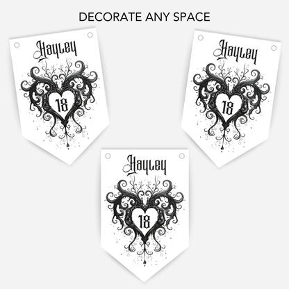 Gothic Style Black Lace Heart Bunting - B205