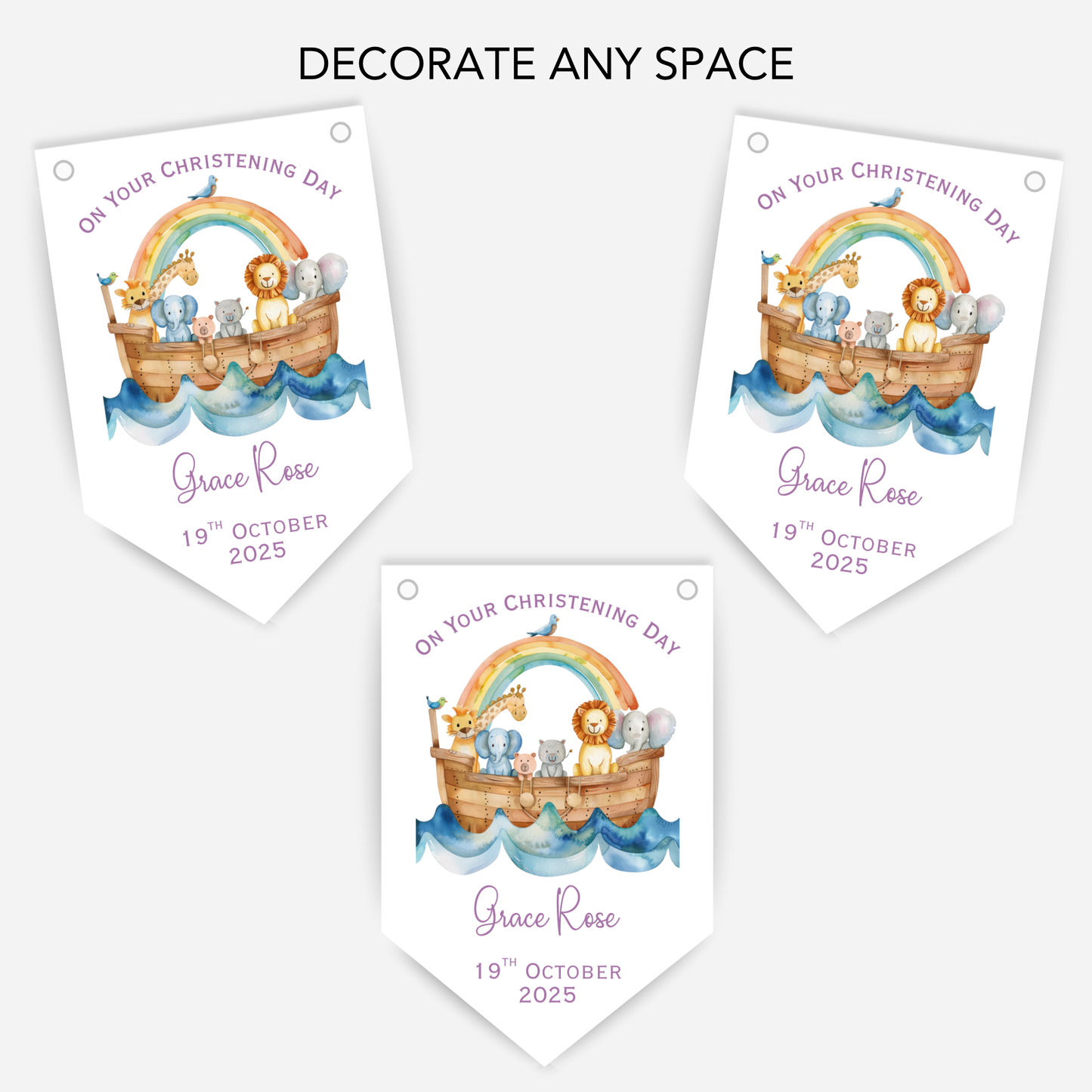 Noah's Ark Christening or Baptism Pink Bunting - B220