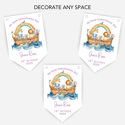 Noah's Ark Christening or Baptism Pink Bunting - B220