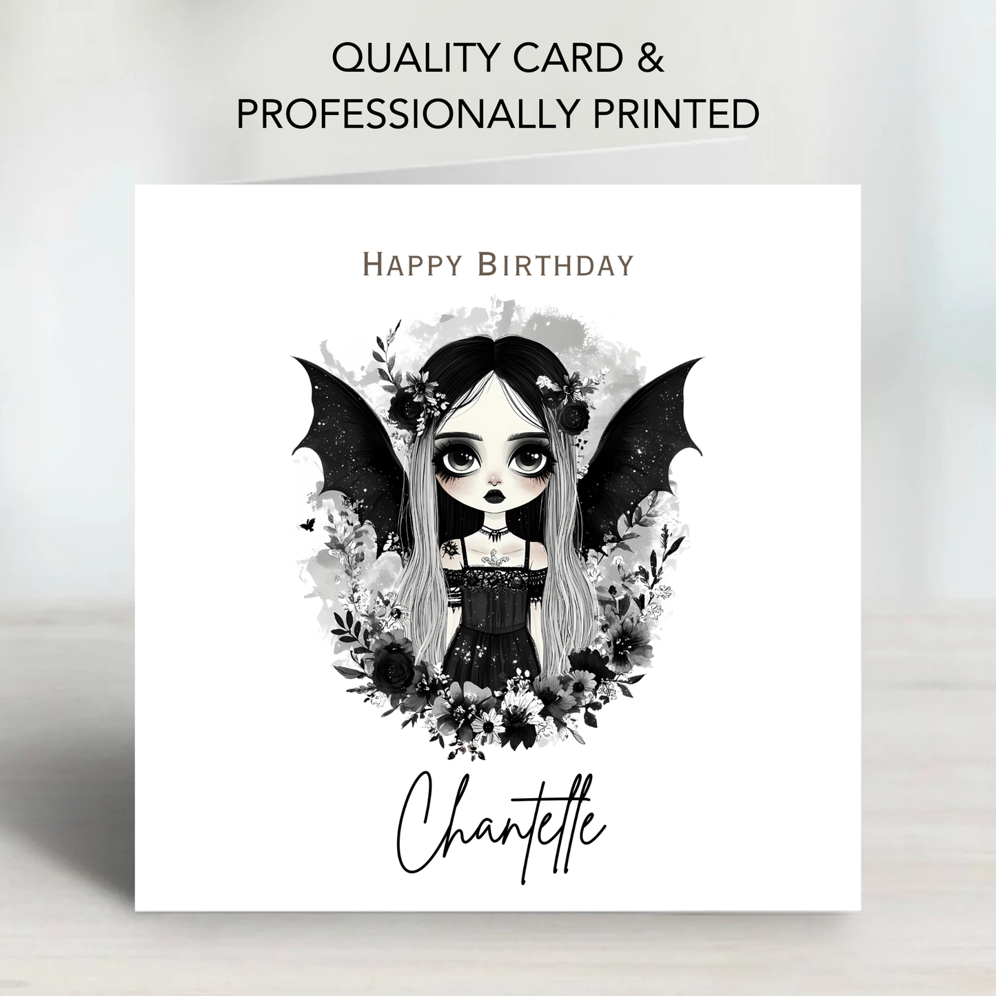 Gothic Birthday Card, Alternative Creepy Girl Art - C833