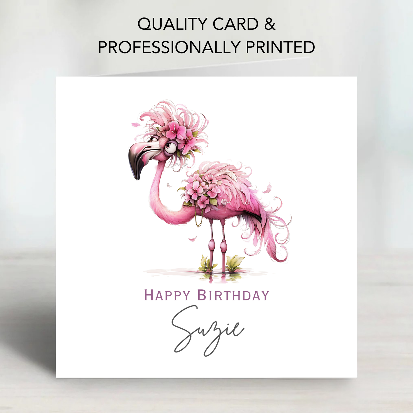 Crazy pink Flamingo Birthday Card - C614