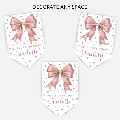 Elegant Dusky Pink Bow Bunting - B224
