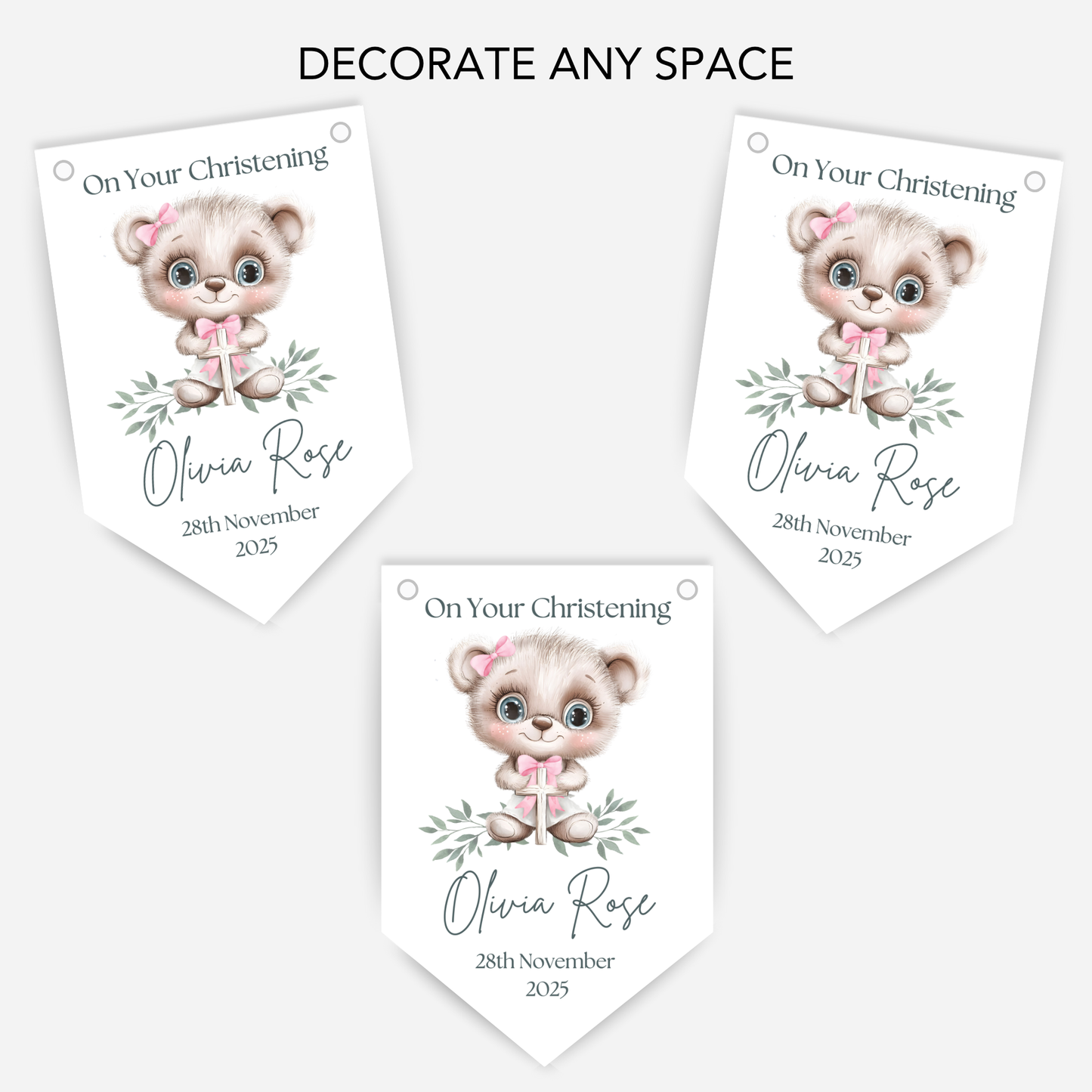 Cute Teddy Christening or Baptism Bunting - B204