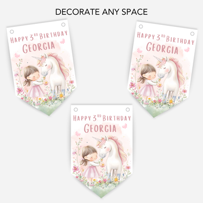 Cute Unicorn and Girl Bunting - B182