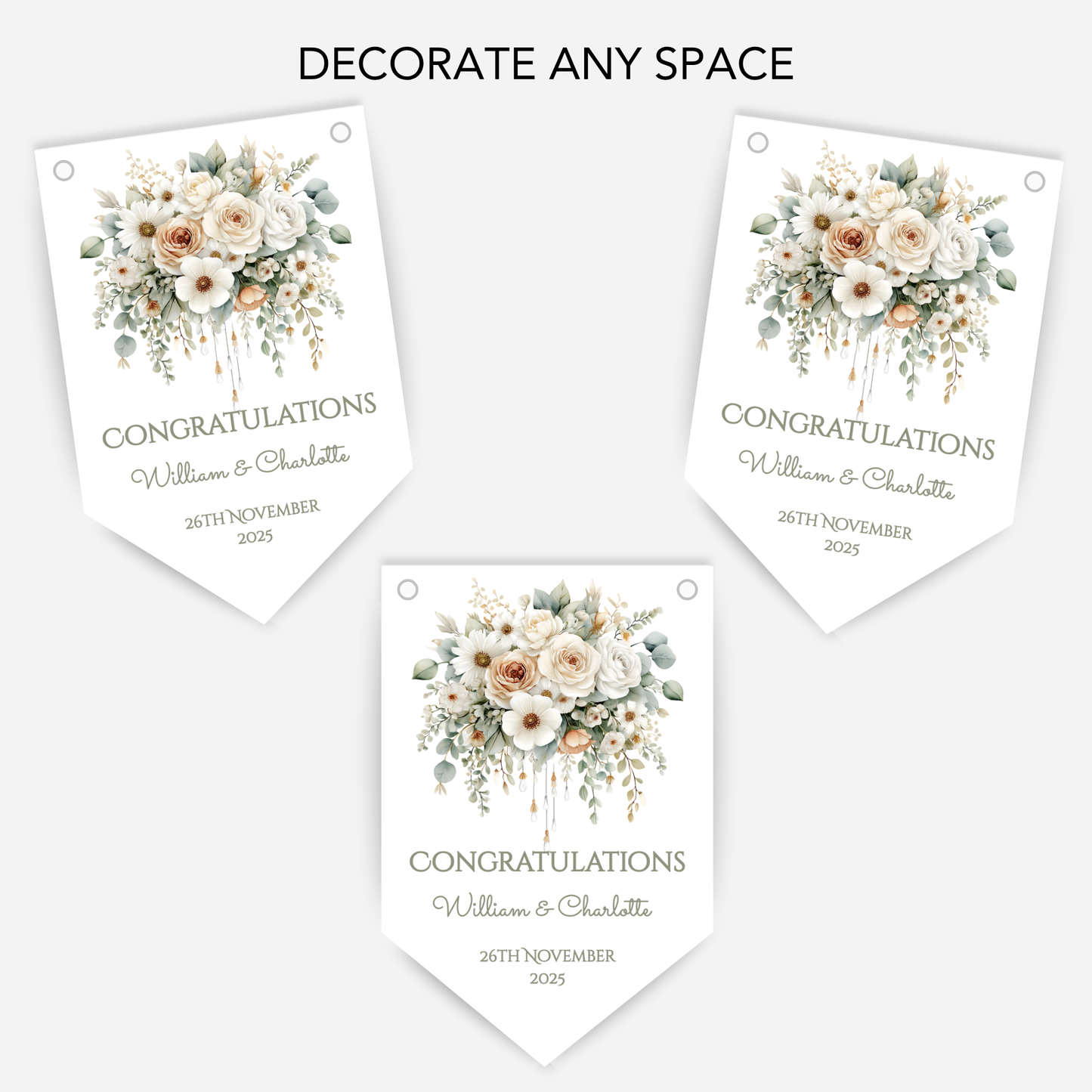 Engagement or Wedding Floral Bunting - B236