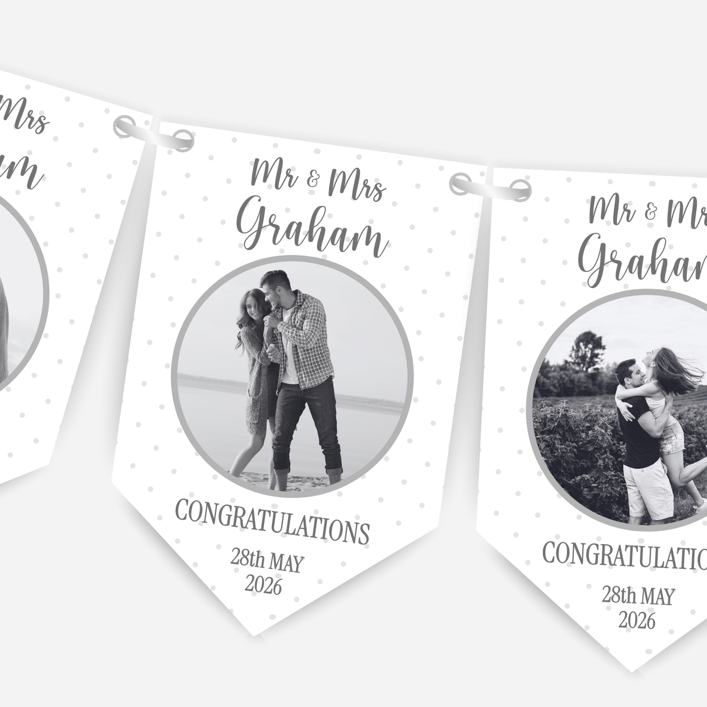 Black & White "Congratulations" Wedding or Engagement Photo Bunting - B310