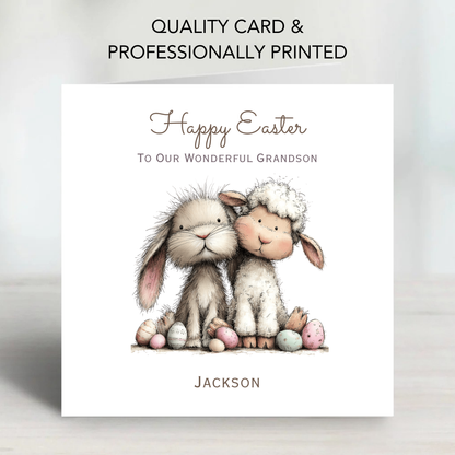 Easter Card With A Cute Bunny & Lamb Design - C838