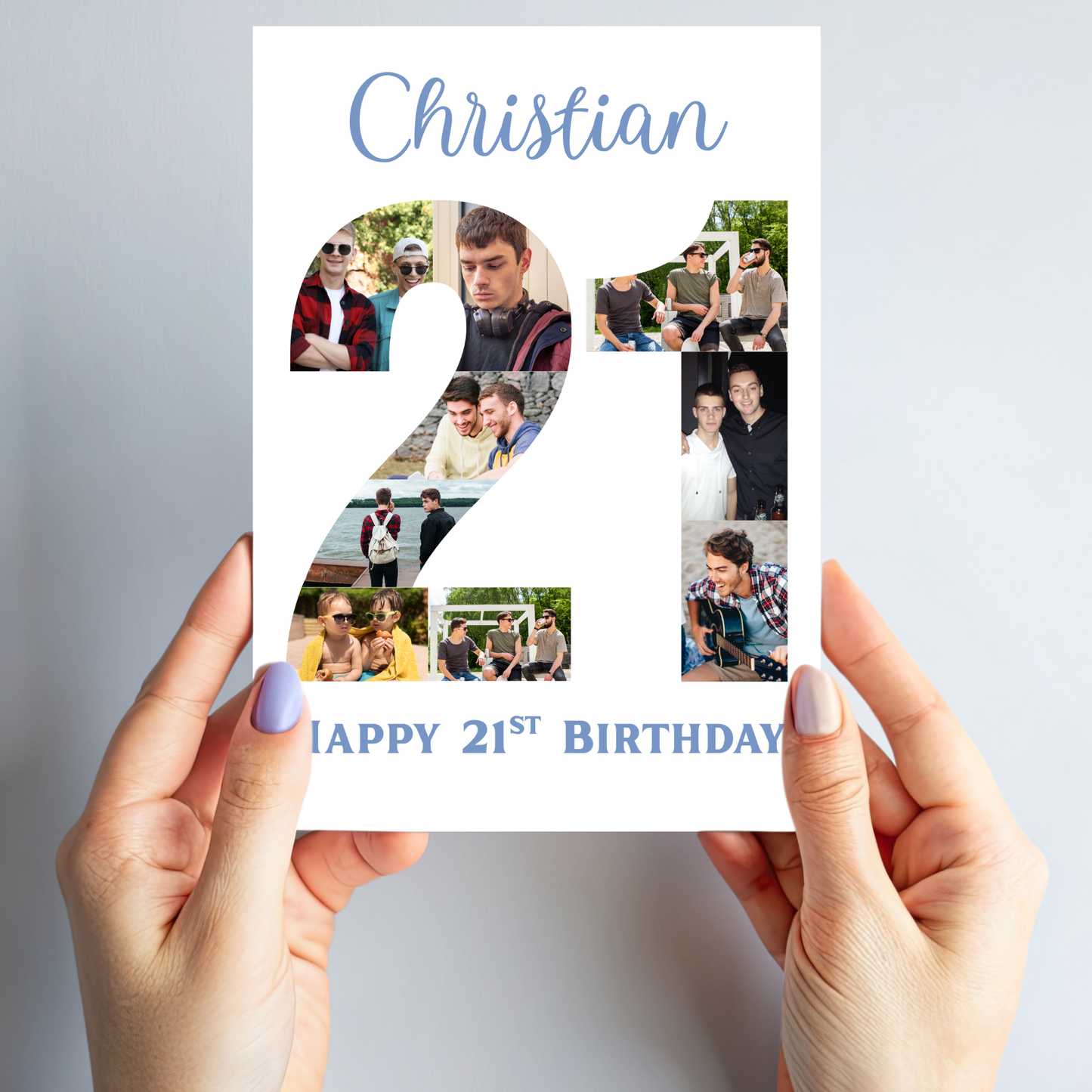 Blue 21st Birthday Photo Collage Card - PC08
