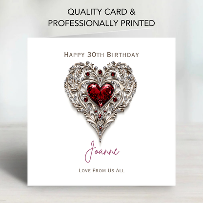 Jewelled Heart  Birthday Card - C620