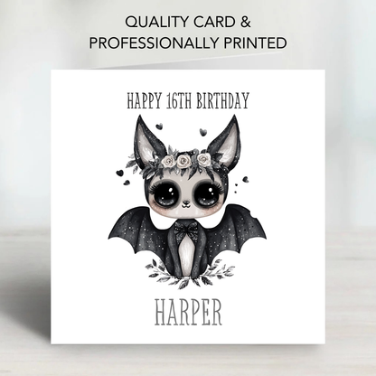 Gothic Birthday Card, Alternative Cute Bat Art - C800