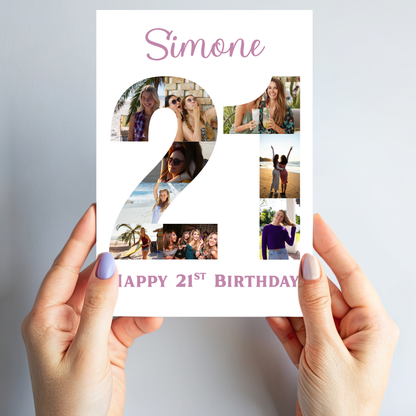 Pink 21st Birthday Photo Collage Card - PC07