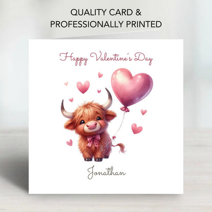 Cute Highland Cow Valentine’s Day Card  - C707