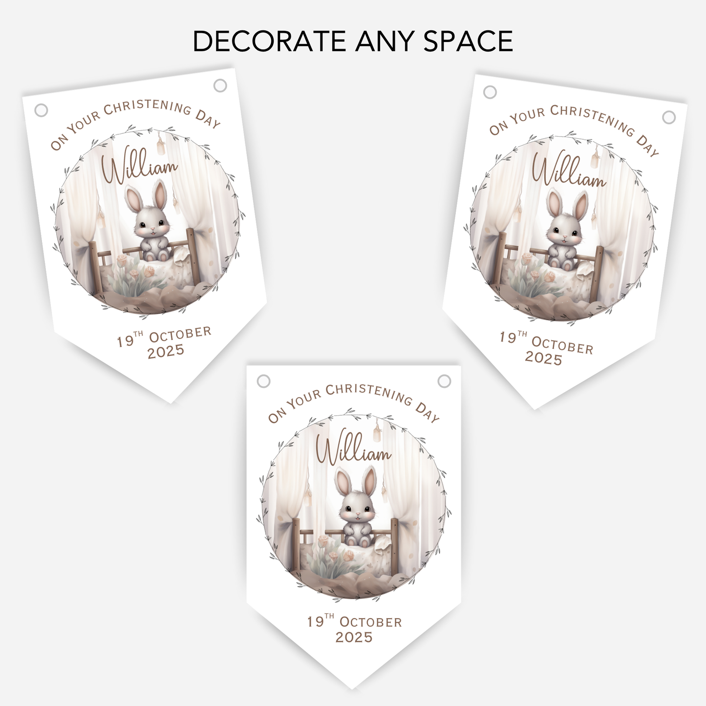 Cute Bunny Christening or Baptism Bunting - B218