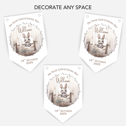 Cute Bunny Christening or Baptism Bunting - B218