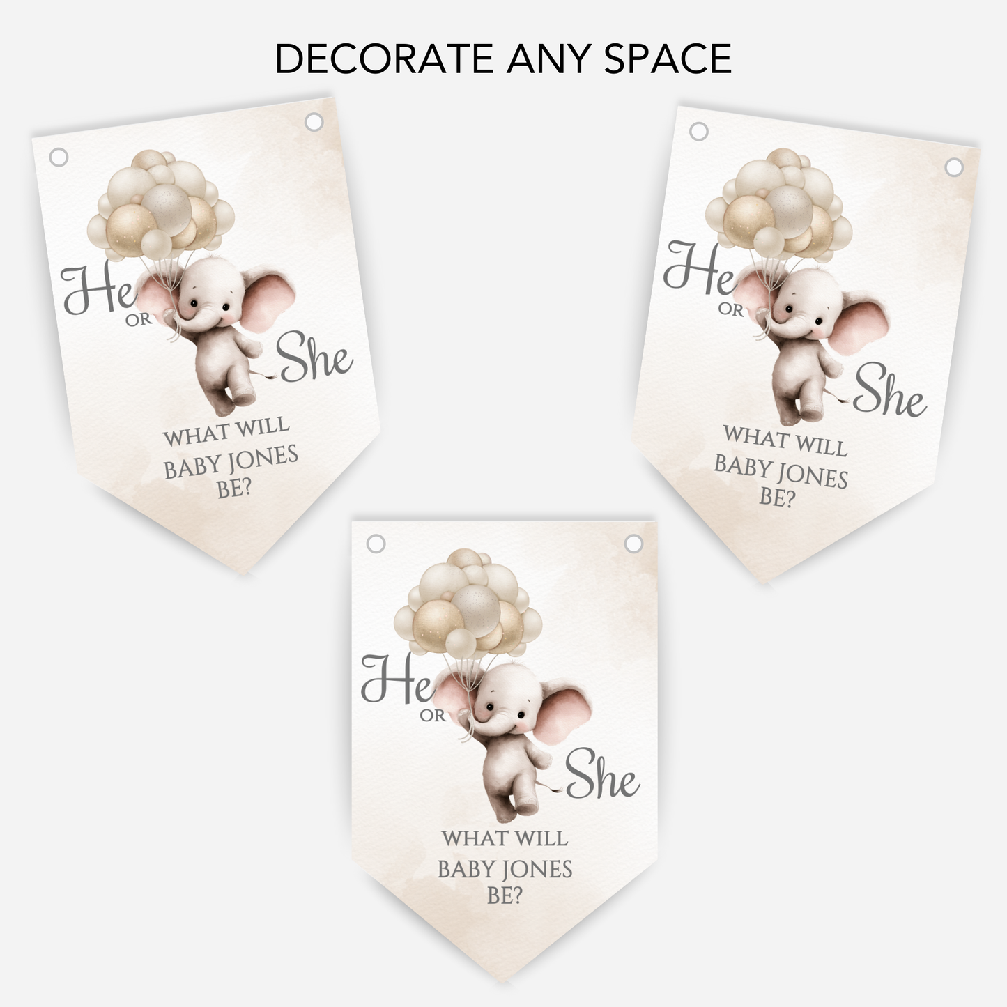 Cute Baby Elephant Gender Reveal Bunting - B265