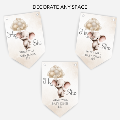 Cute Baby Elephant Gender Reveal Bunting - B265