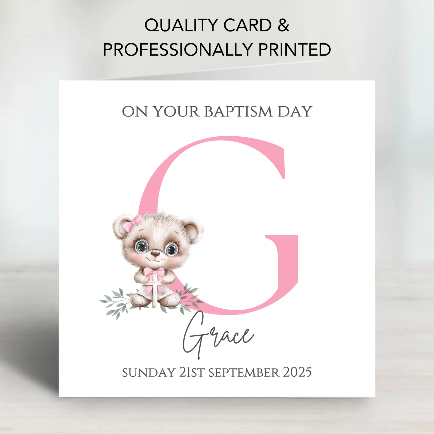 Initial Christening or Baptism Teddy Card - C632