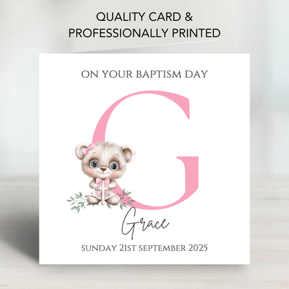 Initial Christening or Baptism Teddy Card - C632