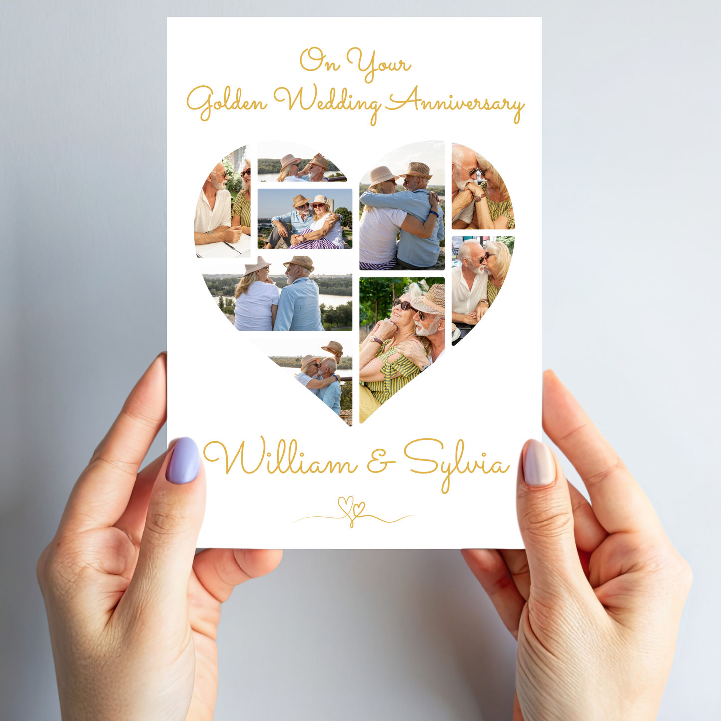 50th Wedding Anniversary Photo heart Collage -  9 Photo Memories Card - PC06