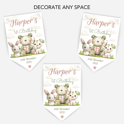 Cute patchwork animal 1st Birthday Bunting - B233