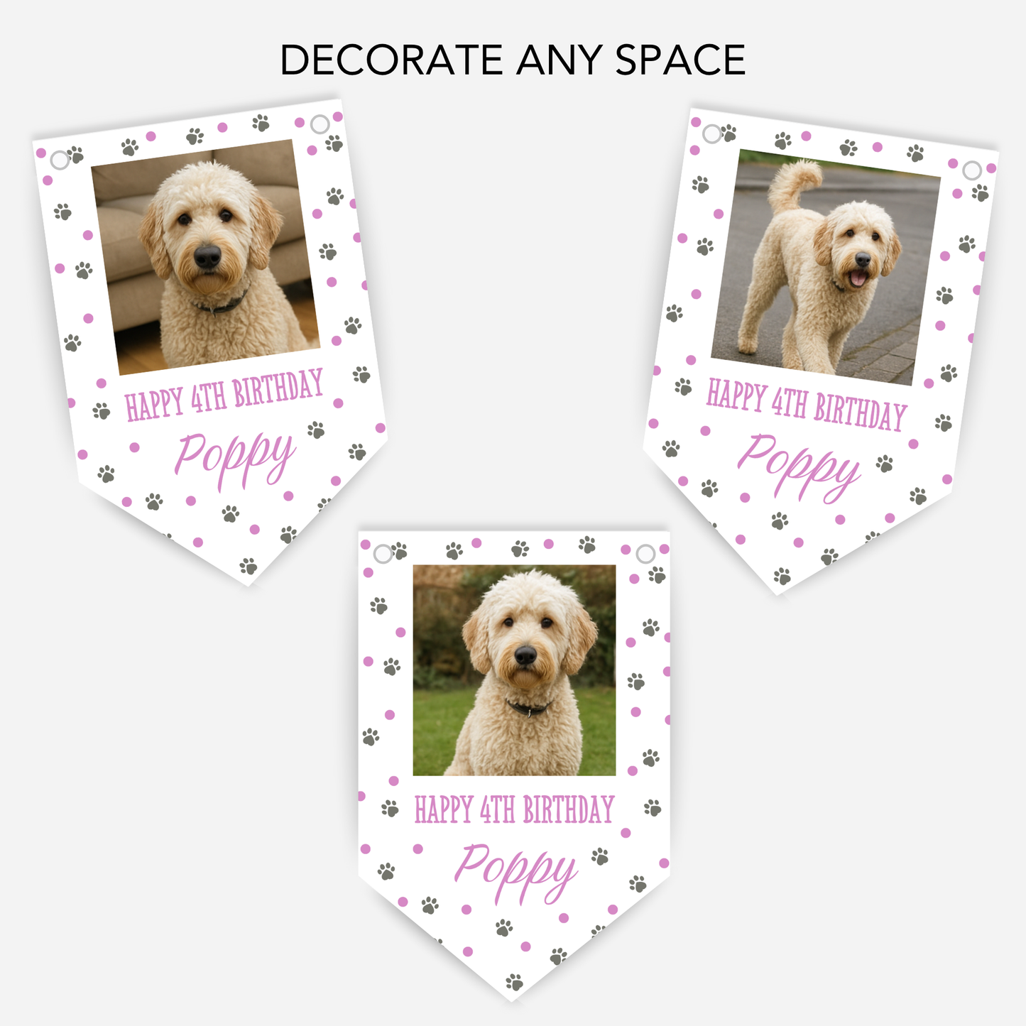 Dog Birthday Photo Bunting In Pink - B213