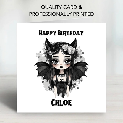 Gothic Birthday Card, Alternative Creepy Girl Art - C797