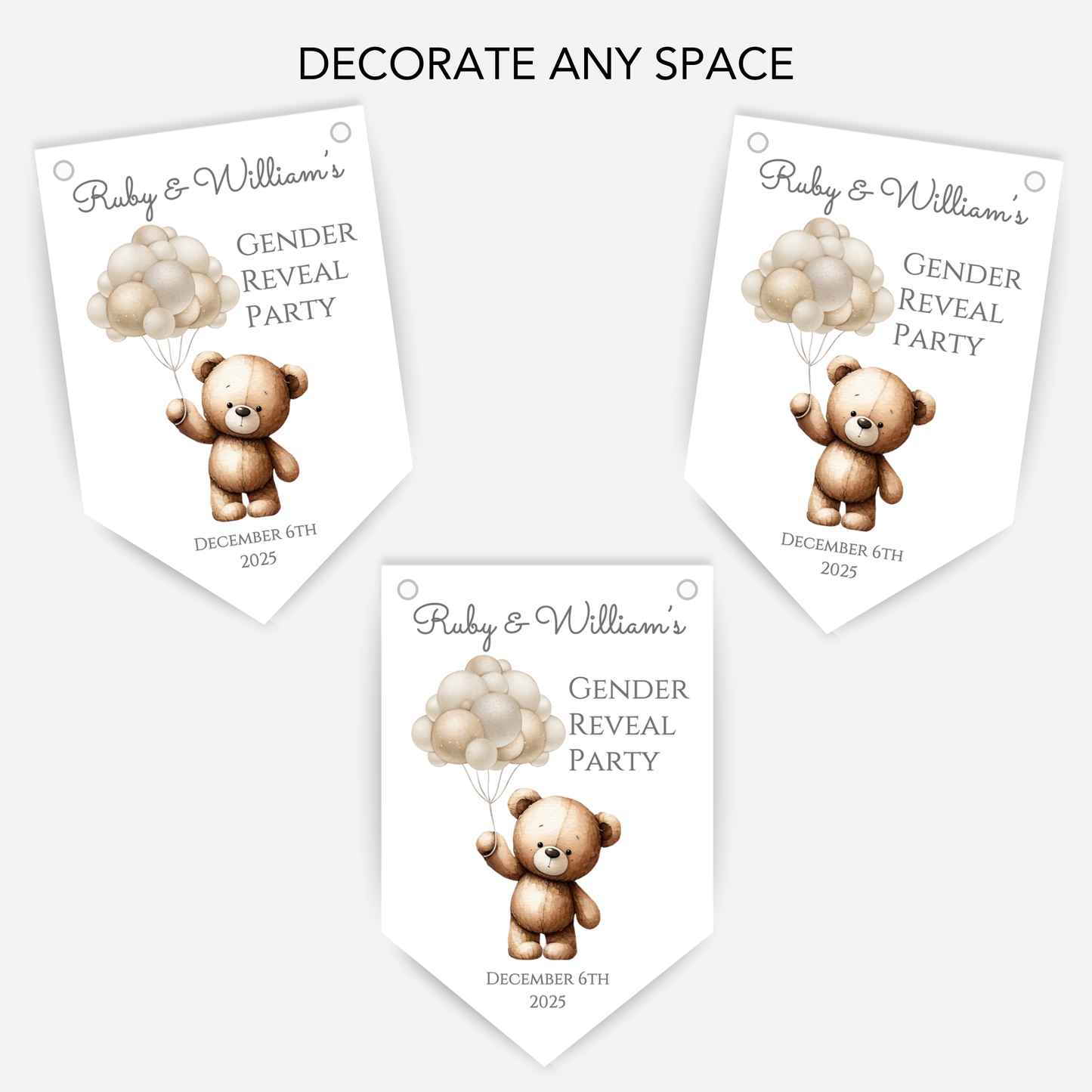 Cute Teddy Bear Gender Reveal Bunting - B148