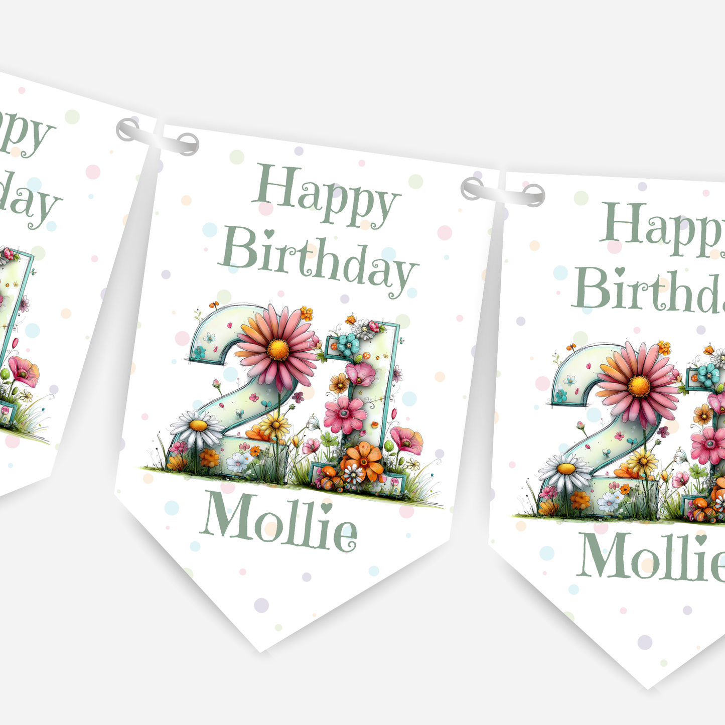Quirky Floral Any Number Bunting – Party Banner – Party Decoration - B285