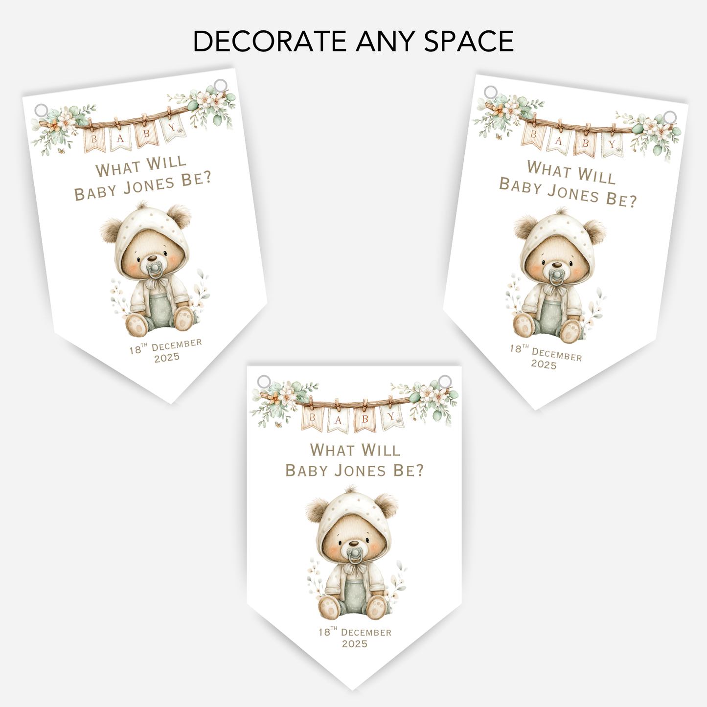 Cute Teddy Bear Gender Reveal Bunting - B226