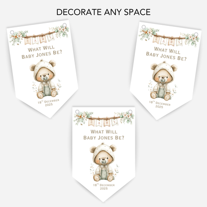 Cute Teddy Bear Gender Reveal Bunting - B226