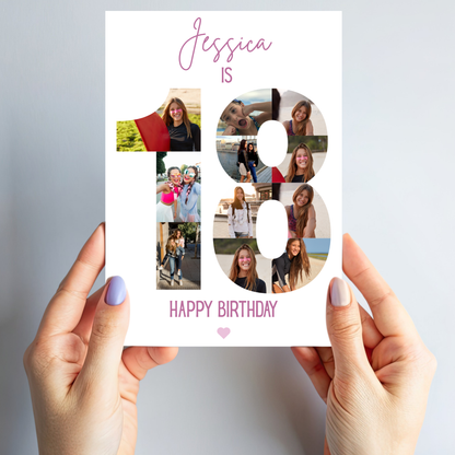 Pink 18th Birthday Photo Collage Card - PC04