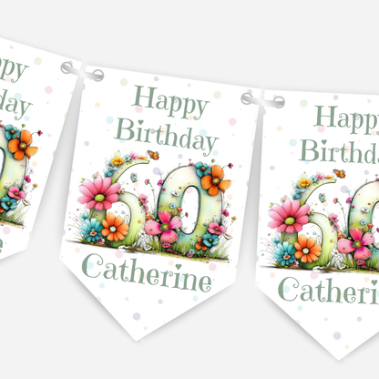 Quirky Floral Any Number Bunting – Party Banner – Party Decoration - B286