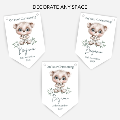 Cute Teddy Christening or Baptism Bunting - B203