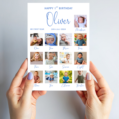 Newborn to 12 Months Milestone - Personalised 1st Birthday Photo Card - PC57