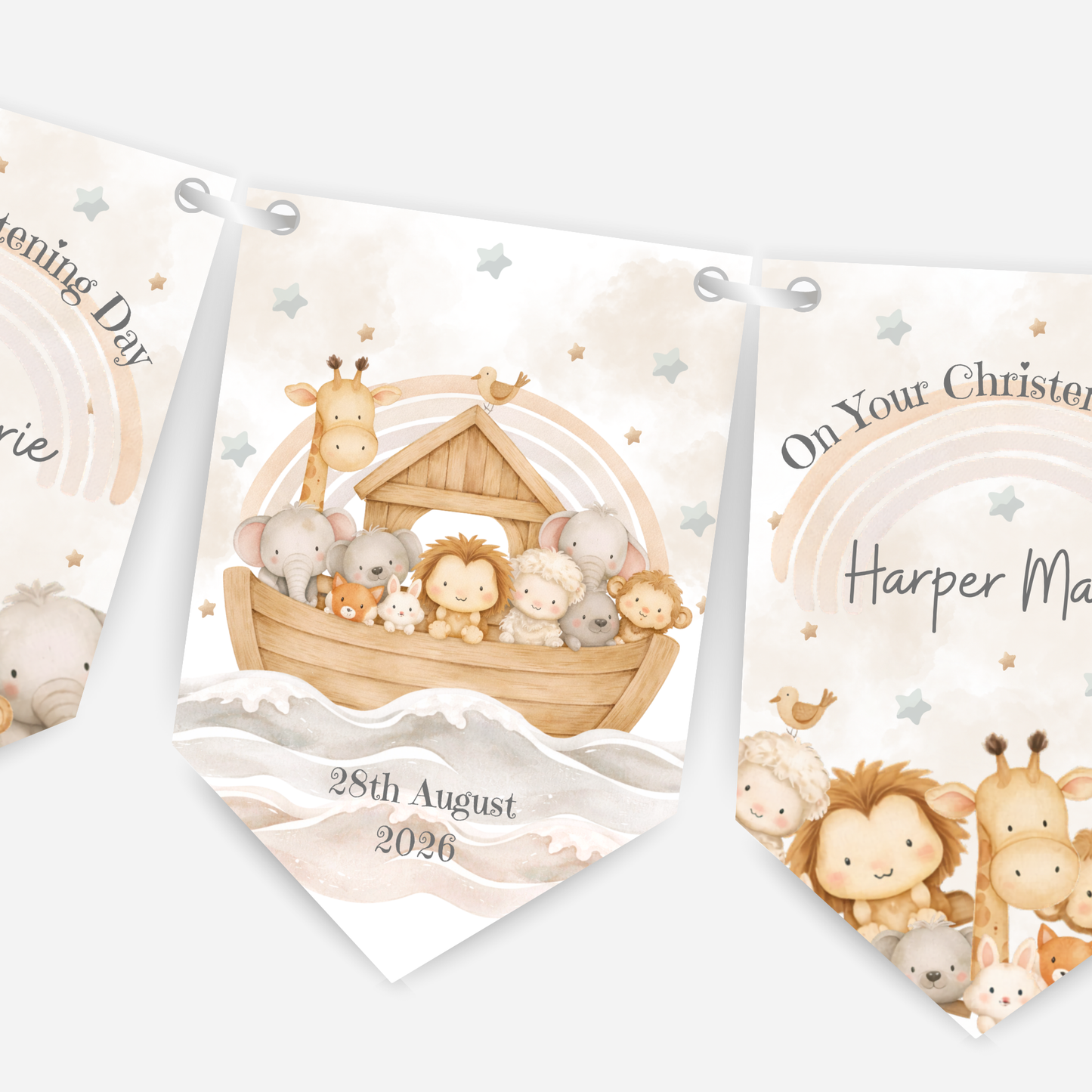 Noah's Ark Christening or Baptism Neutral Bunting - B293