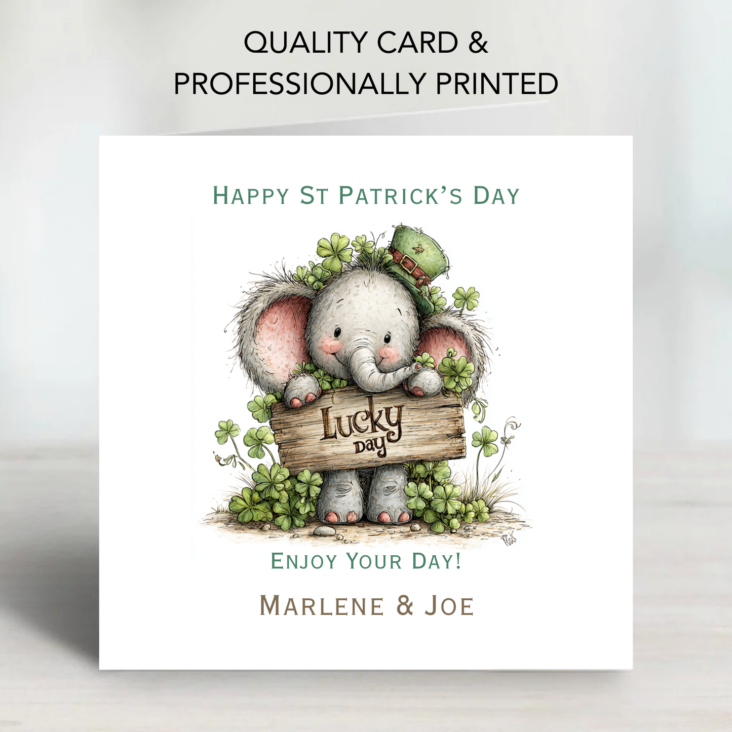 St Patrick's Day Card - Cute Elephant Design - C806