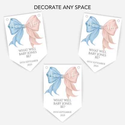 Pink and Blue Bow Gender Reveal Bunting - B225