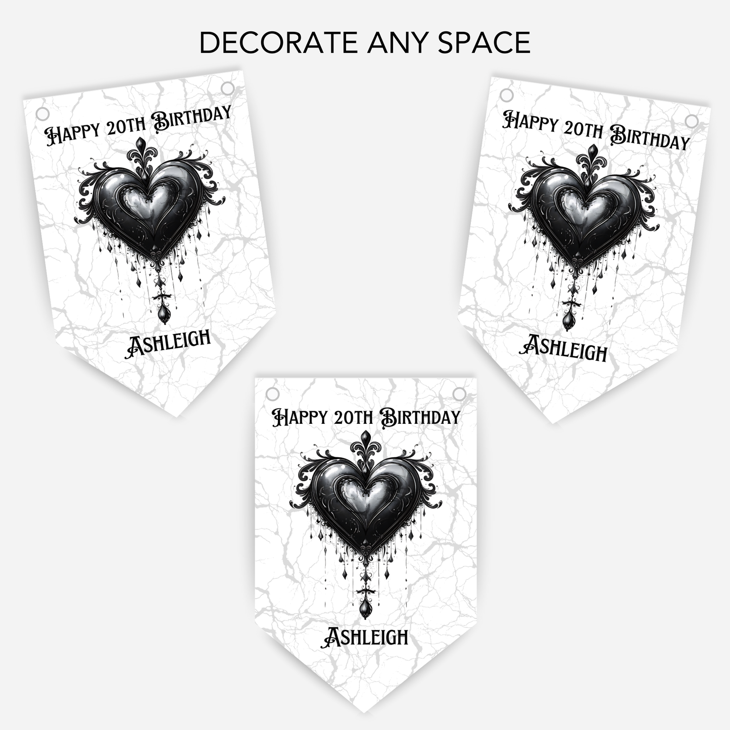 Gothic Style Black Lace Heart Bunting - B214