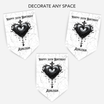 Gothic Style Black Lace Heart Bunting - B214