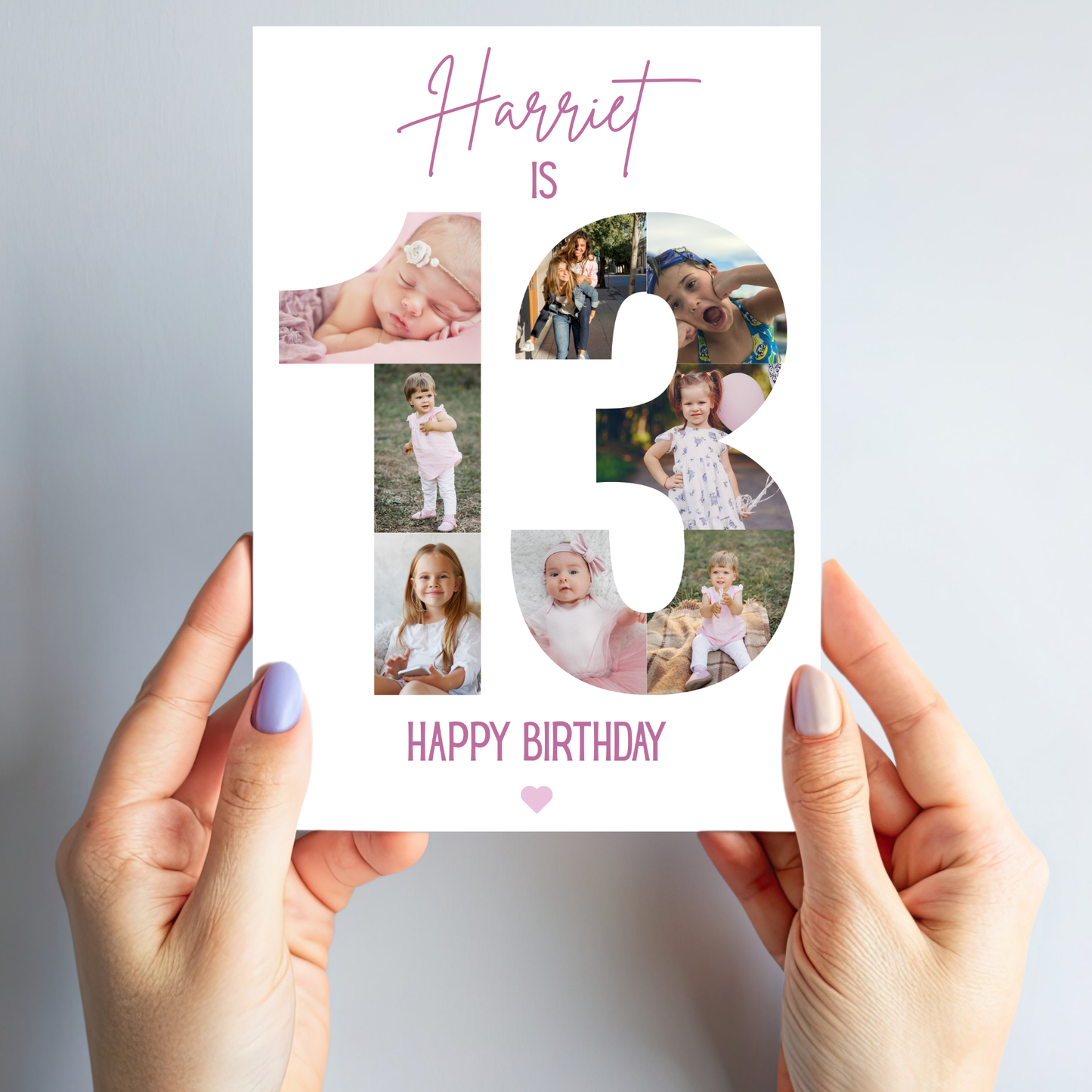 Pink 13th Birthday Photo Collage Card - PC48