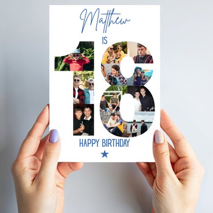 Blue 18th Birthday Photo Collage Card - PC05