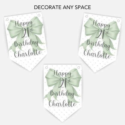 Pretty Sage Green Bow Bunting - B276